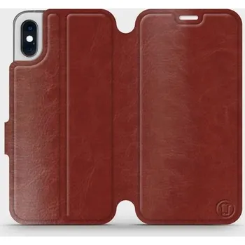 Pouzdro na mobilní telefon Flipové pouzdro Mobiwear - Apple iPhone XS - Hnědé a šedé - VÝPRODEJ (Knížkové flip pouzdro, obal, kryt na mobil Apple iPhone XS - Hnědé a šedé, materiál Umělá kůže + TPU - ochrana 360°, stojánek, silikonová vanička, magnetické zavírání)