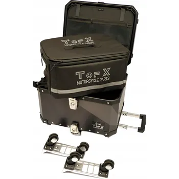 Motocyklový kufr / box + kolečka, hliníkový, centrální, 58L + taška TopX a rám