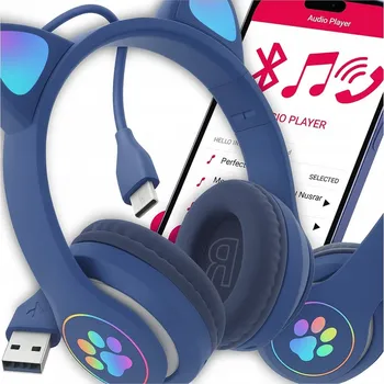 Sluchátka BEZDRÁTOVÁ BLUETOOTH SLUCHÁTKA NA UŠI PRO DĚTI KOČIČÍ RŮŽOVÁ