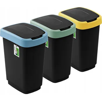 Odpadkový koš Sada košů na třídění odpadu Klip Černá 3x25 l s barevnými víky