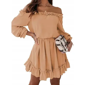 Dámské šaty Dokotoo Elegantní šaty s odhalenými rameny a dlouhým rukávem, oranžové, velikost L