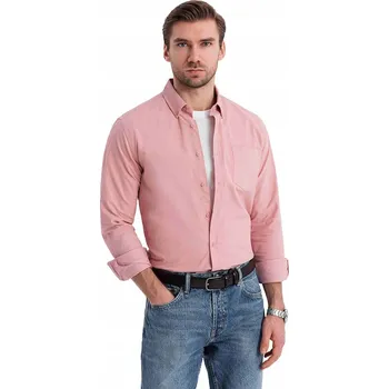 Pánská košile Pánská košile Ombre bavlněná růžová s dlouhým rukávem, klasický střih, velikost S