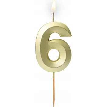 Dortová svíčka Narozeninová svíčka na tyčce '' Zlatá Satén - 6 '' / 1 kus