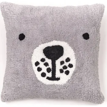 Polštář POLŠTÁŘ BAVLNĚNÝ OZDOBNÝ DEKORAČNÍ PRO DĚTI ŠEDÝ MEDVÍDEK 40 x 40 cm