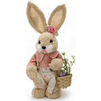 Velikonoční dekorace Velikonoce Slámový Velikonoční zajíc holka XY24W34C-1 33 cm
