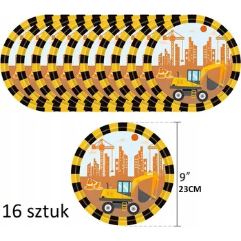 Talíř Papírové talíře Na Jedno Použití 23 cm NAROZENINY stavební stroje 16 kusů