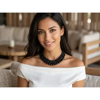 Souprava šperků B-TOP Ručně vyráběný třířadý korálkový náhrdelník v černé barvě