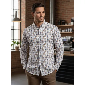 Pánská košile Pánská košile s květinami DX2645 Barva: Bílá, Velikost: M