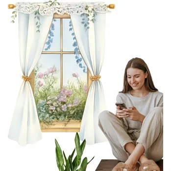 Obraz Samolepící samolepka na stěnu do ložnice 95x130 cm: Závěsy s výhledem