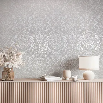 Tapeta TAPETA S ORNAMENTY, LESKLÝ VZOR, BÉŽOVÉ POZADÍ, TEXTUROVANÁ TAPETA