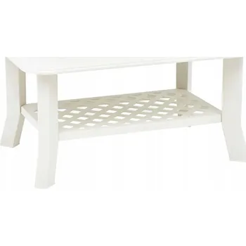 Konferenční stolek Bílý konferenční stolek s poličkou 90 x 60 x 46 cm, odolný proti povětrnostním vlivům