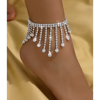 Řetízek B-TOP Stříbrný střapcový řetízek na nohu s krystaly