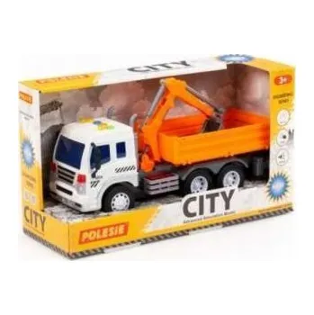 Dětské zboží Polesie Polesie 96005 City, plošinový nákladní vůz s bagrem, inerciální, se světlem a zvukem, oranžová v krabici
