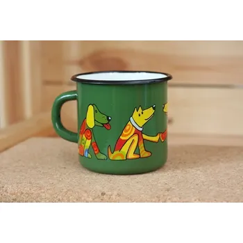 Smaltovaný hrnek 8cm - tmavě zelená - pes
