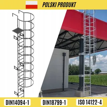 Žebřík NOUZOVÝ ŽEBŘÍK S OCHRANNÝM KOŠEM A PLOŠINOU 5,1 M, POZINKOVANÝ POZINK