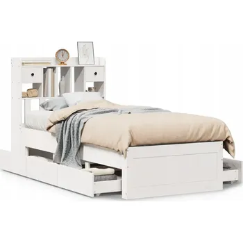 Postel Postel s regálem z masivního borovicového dřeva, bílá, 216,5 x 81 x 110 cm
