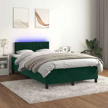 Postel vidaXL Box spring postel s matrací a LED 120x200 cm samet [3134517] Barva: Tmavě zelená