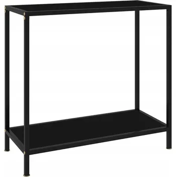Konferenční stolek Černý konzolový stolek 80 x 35 x 75 cm, tvrzené sklo, ocel s práškovým nástřikem