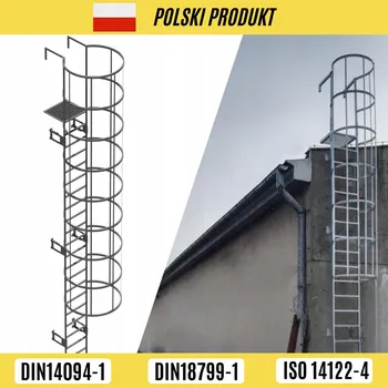 Žebřík NOUZOVÝ ŽEBŘÍK S OCHRANNÝM KOŠEM A PLOŠINOU 8,6 M, POZINKOVANÝ, POZINK