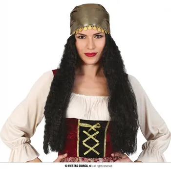 Karnevalová paruka Fiestas Guirca Paruka se šátkem černá/zlatá