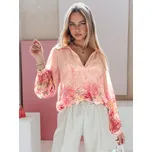 Dámská košile oversize s květinami KWIACYNTA DY0469 Barva: Růžová, Velikost: ONE SIZE