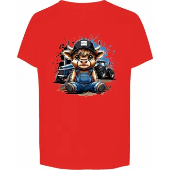 Chlapecké tričko s býkem v traktoru červené Tup Tup, vel. 122/128