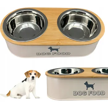 Miska pro psa Dvojitá miska pro psa kovová na stojanu na krmivo 30 cm DOG FOOD ocelová