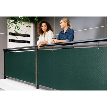 Krycí plachta Balkonová zástěna PREMIUM 90x300 cm, ratanový vzor zelená, 240g/m2 MyBestHome Vysoká gramáž 240 g/m2