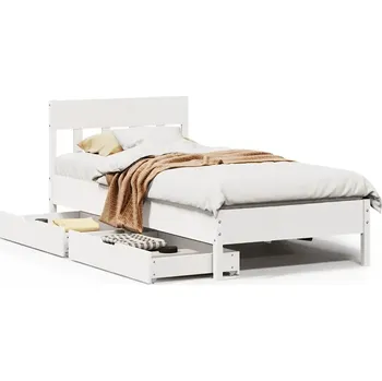 Postel Rám postele s čelem z masivního borovicového dřeva, bílý, 195,5 x 95,5 x 81