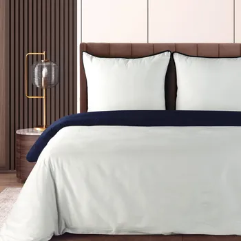 Povlečení Saténové oboustranné povlečení 160x200 cm, bílé a tmavě modré