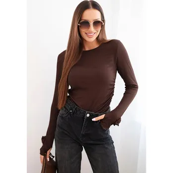 Hedvábná blůza dámská s řasením po straně hnědá UNI