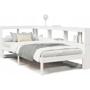 Postel Postel s regálem z masivního borovicového dřeva, bílá, 208,5 x 93,5 x 80 cm