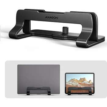 Počítač AXAGON STND-VB, vertikální hliníkový stojan pro notebooky 10"-17.3, nastavitelný rozestup, černý