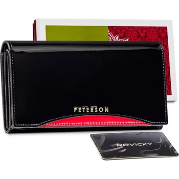 Peněženka Peterson Dámská kožená peněženka PTN BC-411 Black/Red v krabičce RFID