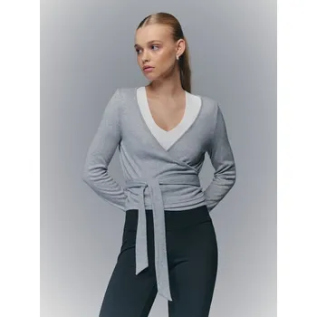 Dámský svetr Kardigan s vázáním vpředu - XS - House - světle šedá - 696IZ-09M