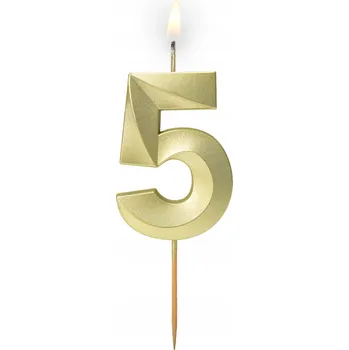 Dortová svíčka Narozeninová svíčka na tyčce '' Zlatá Satén - 5 '' / 1 kus