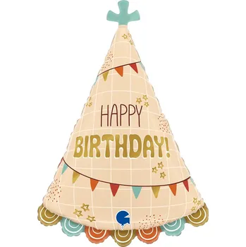 Balónek Fóliový balón supershape Klobouček Happy Birthday pastel 66cm