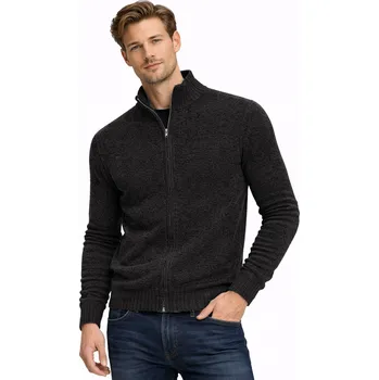 Pánský svetr PÁNSKÝ SVETR NA ZIP - S8681 CZARNY bavlněný klasický rolák na zip