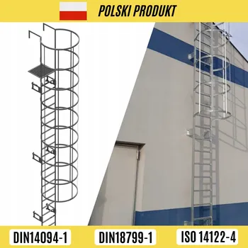 Žebřík NOUZOVÝ ŽEBŘÍK S OCHRANNÝM KOŠEM A PLOŠINOU 4,6 M, POZINKOVANÝ, POZINK