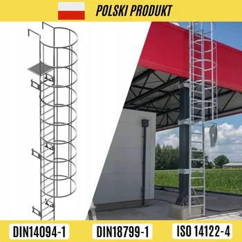 Žebřík NOUZOVÝ ŽEBŘÍK S OCHRANNÝM KOŠEM A PLOŠINOU 5,1 M POZINK