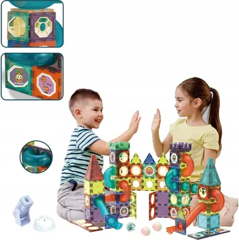 ostatní stavebnice KLOCKI KULODROM ŚWIECĄCE MAGNETYCZNY Kuličková dráha 3D svítící, magnetická, 110 dílů, pro děti od 3 let