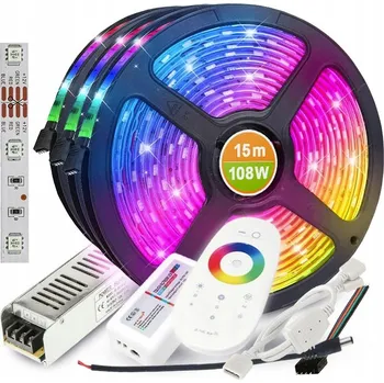 LED páska Sada LED pásků RGB multi 15 m + dálkový ovladač a napájecí adaptér