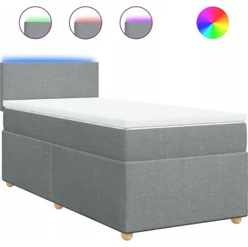 Postel Kontinentální postel s LED, světle šedá, 200 x 90 x 100,5 cm