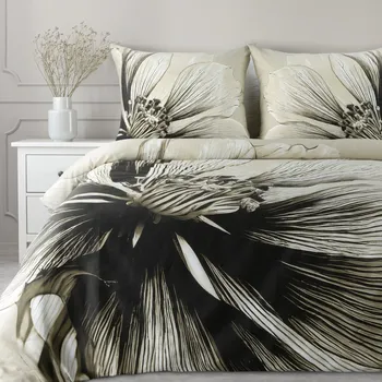 Povlečení Povlečení 140x200 cm saténové bavlněné s květinovým motivem, béžové a hnědé