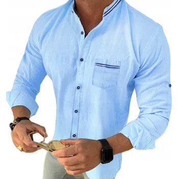 Pánská košile Pánská košile MondoMen světle modrá bavlněná se stojáčkem, dlouhý rukáv, velikost S