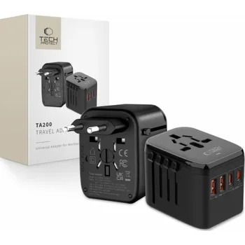 Tech-Protect Cestovní adaptér TA200 EU / UK / US / AU 2x USB-A, 2x USB-C černý