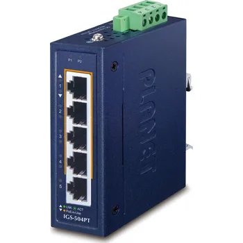 Počítač Planet IGS-504PT v3 Průmyslový PoE switch, 5x 1Gb, 4x PoE 802.3at 120W, -40 až +75°C, dual 48-54VDC, IP30, fanless