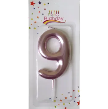 Dortová svíčka Svíčka na narozeninový Na Dort Číslice 9 růžovo-růžovo-zlatá 9 Cm