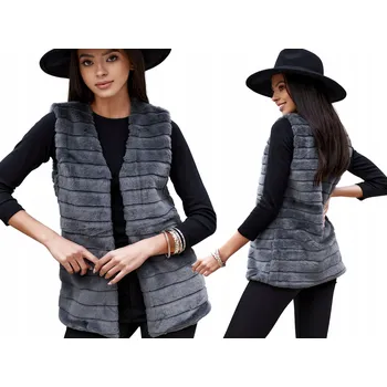 Dámská vesta Dámská kožešinová vesta teplá antracit XL