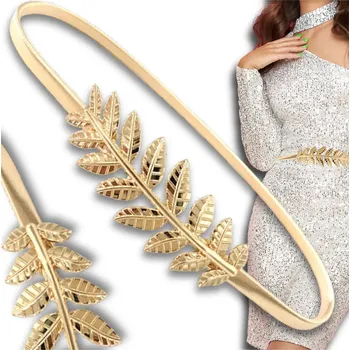 Opasek Elastický Kovový Páskový Opasek SNAKE s Listem, Růžové Zlato, 66-125 cm
